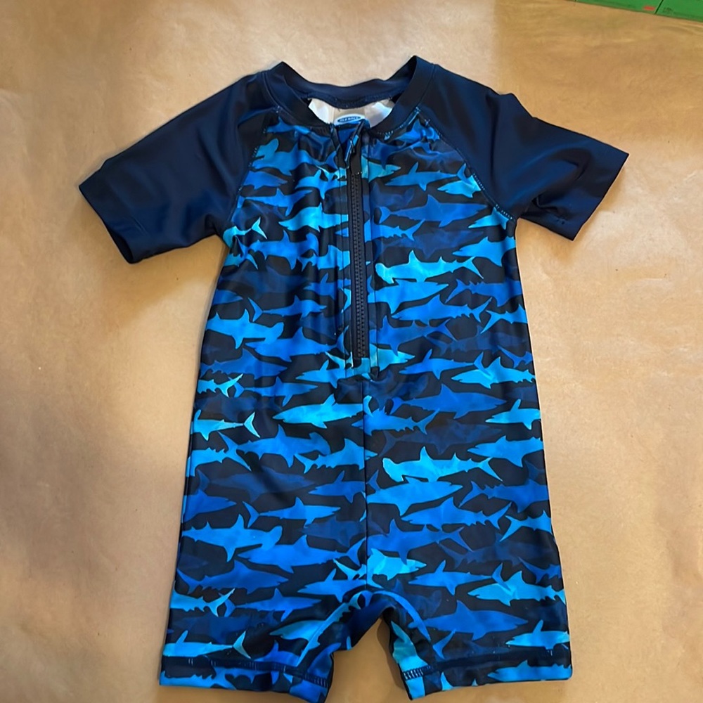 Old Navy - One piece swim outfit 18-24M blue sharks with zipper